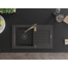Mexen Pablo zlewozmywak granitowy 1-komorowy z ociekaczem i baterią kuchenną Aster, czarny nakrapiany - 6510-76-73450-57-B