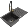 Mexen Pablo zlewozmywak granitowy 1-komorowy z ociekaczem i baterią kuchenną Aster, czarny nakrapiany - 6510-76-73450-57-B