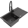 Mexen Pablo zlewozmywak granitowy 1-komorowy z ociekaczem i baterią kuchenną Aster, czarny nakrapiany - 6510-76-73450-70-B