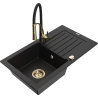 Mexen Pablo zlewozmywak granitowy 1-komorowy z ociekaczem i baterią kuchenną Aster, czarny  - 6510-77-73450-57-G