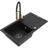 Mexen Pablo zlewozmywak granitowy 1-komorowy z ociekaczem i baterią kuchenną Aster, czarny  - 6510-77-73450-57-B