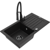 Mexen Pablo zlewozmywak granitowy 1-komorowy z ociekaczem i baterią kuchenną Aster, czarny  - 6510-77-73450-70-B