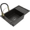 Mexen Elias zlewozmywak granitowy 1-komorowy z ociekaczem i baterią kuchenną Aster, czarny/złoty metalik - 6511-75-73450-57-B