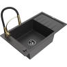 Mexen Elias zlewozmywak granitowy 1-komorowy z ociekaczem i baterią kuchenną Aster, czarny nakrapiany - 6511-76-73450-57-B