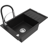 Mexen Elias zlewozmywak granitowy 1-komorowy z ociekaczem i baterią kuchenną Aster, czarny - 6511-77-73450-07
