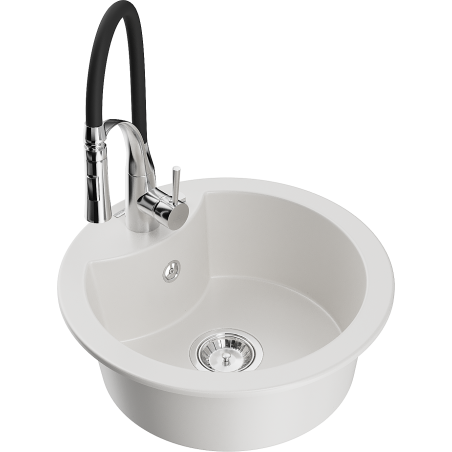 Mexen Diego zlewozmywak granitowy 1-komorowy z baterią kuchenną Aster, biały - 6512-20-73450-07