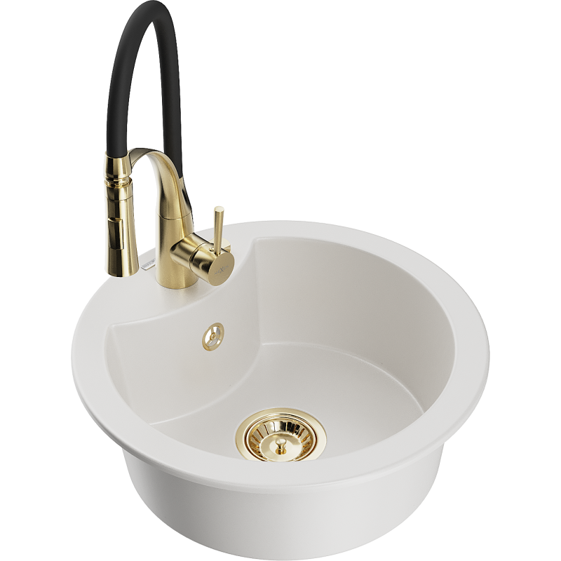 Mexen Diego zlewozmywak granitowy 1-komorowy z baterią kuchenną Aster, biały - 6512-20-73450-57-G