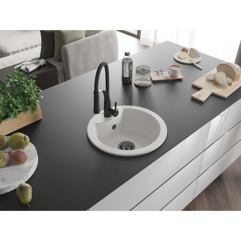 Mexen Diego zlewozmywak granitowy 1-komorowy z baterią kuchenną Aster, biały - 6512-20-73450-70-B