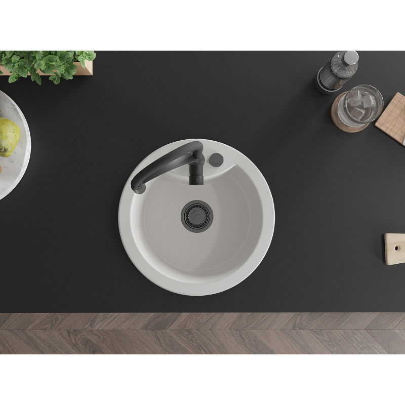 Mexen Diego zlewozmywak granitowy 1-komorowy z baterią kuchenną Aster, biały - 6512-20-73450-70-B