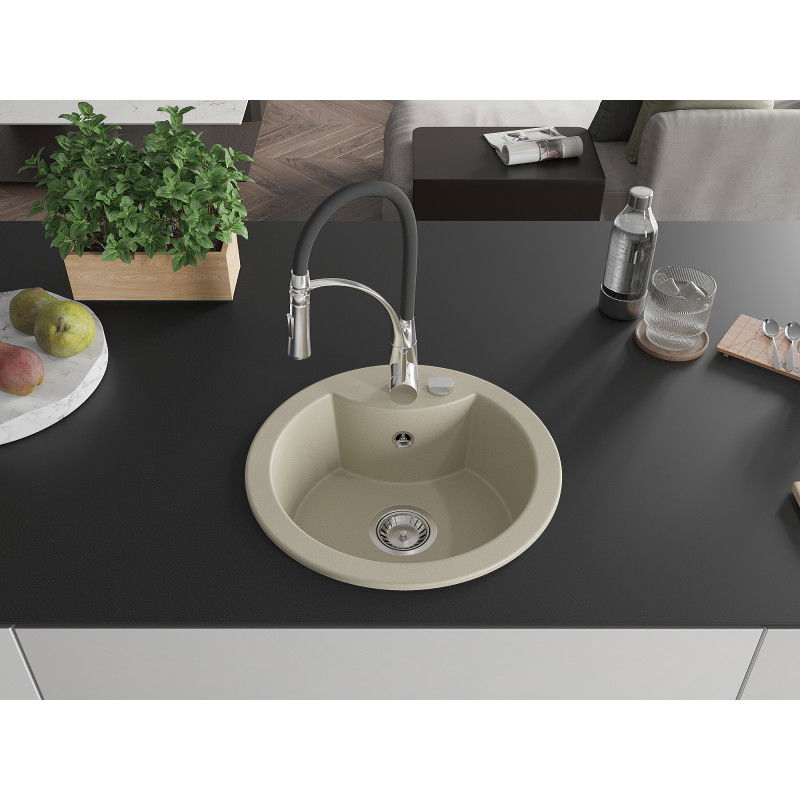 Mexen Diego zlewozmywak granitowy 1-komorowy z baterią kuchenną Aster, beżowy - 6512-69-73450-07