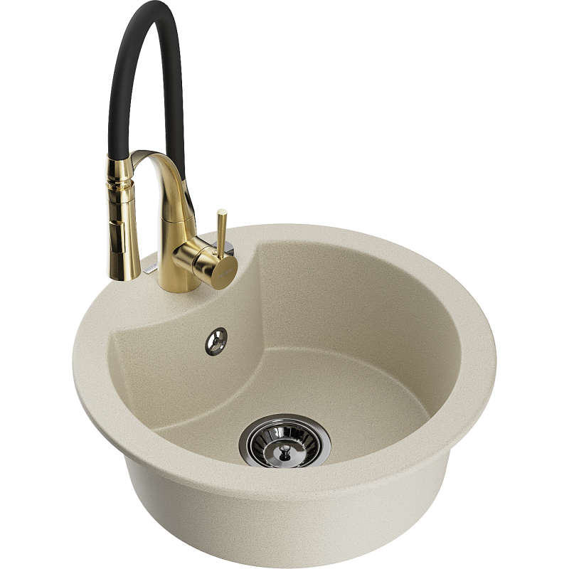 Mexen Diego zlewozmywak granitowy 1-komorowy z baterią kuchenną Aster, beżowy - 6512-69-73450-57-B