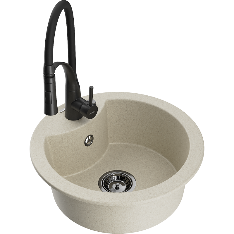 Mexen Diego zlewozmywak granitowy 1-komorowy z baterią kuchenną Aster, beżowy - 6512-69-73450-70-B