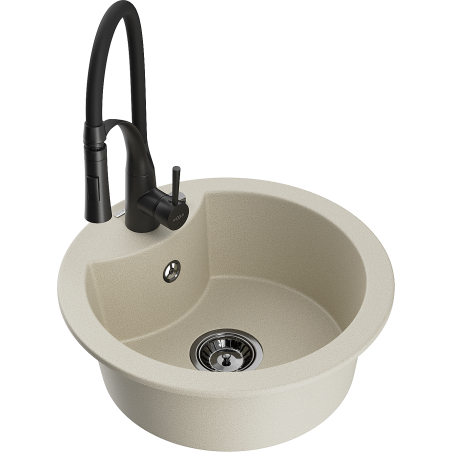 Mexen Diego zlewozmywak granitowy 1-komorowy z baterią kuchenną Aster, beżowy - 6512-69-73450-70-B