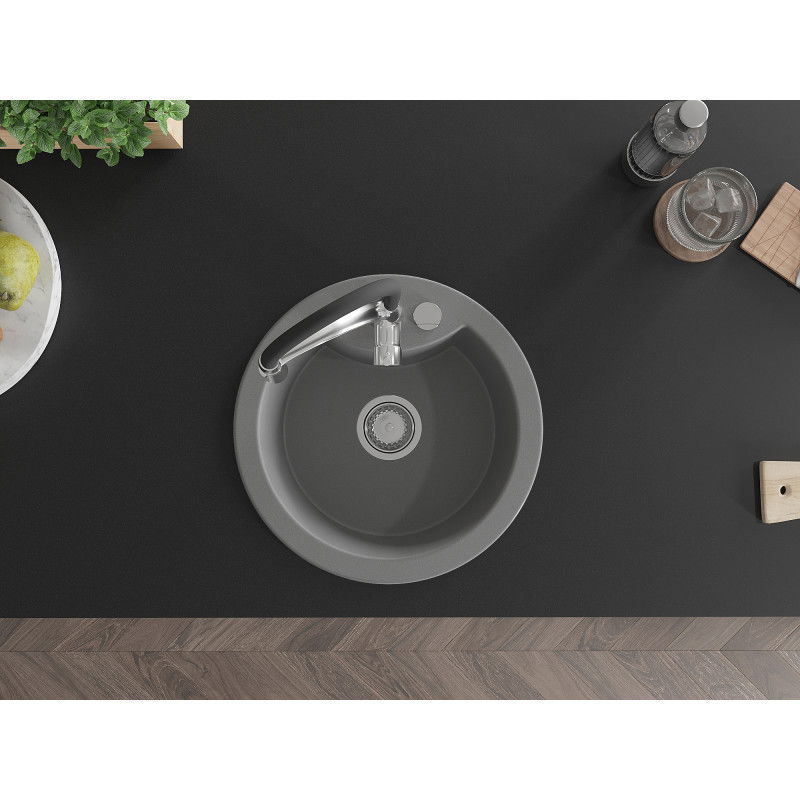 Mexen Diego zlewozmywak granitowy 1-komorowy z baterią kuchenną Aster, szary - 6512-71-73450-07