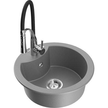 Mexen Diego zlewozmywak granitowy 1-komorowy z baterią kuchenną Aster, szary - 6512-71-73450-07
