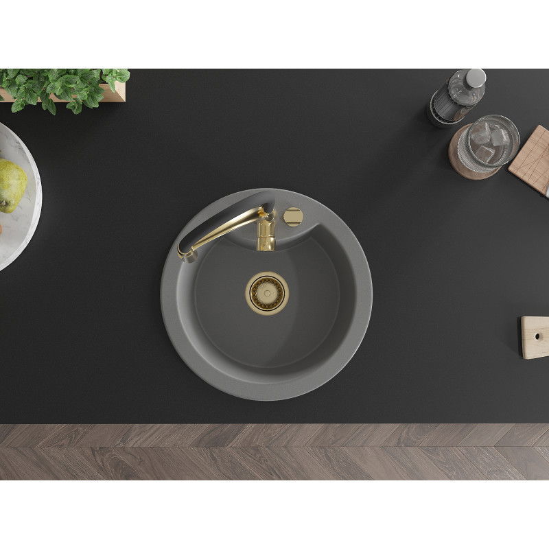 Mexen Diego zlewozmywak granitowy 1-komorowy z baterią kuchenną Aster, szary - 6512-71-73450-57-G