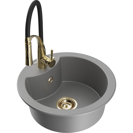 Mexen Diego zlewozmywak granitowy 1-komorowy z baterią kuchenną Aster, szary - 6512-71-73450-57-G