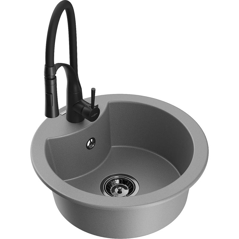 Mexen Diego zlewozmywak granitowy 1-komorowy z baterią kuchenną Aster, szary - 6512-71-73450-70-B