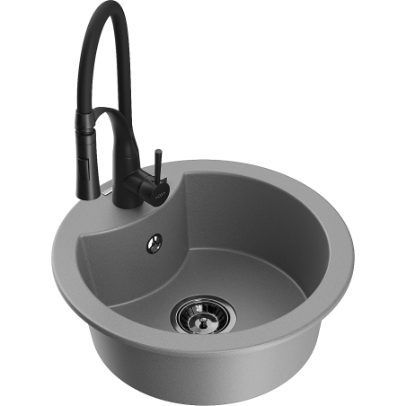 Mexen Diego zlewozmywak granitowy 1-komorowy z baterią kuchenną Aster, szary - 6512-71-73450-70-B