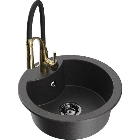 Mexen Diego zlewozmywak granitowy 1-komorowy z baterią kuchenną Aster, czarny nakrapiany - 6512-76-73450-57-B