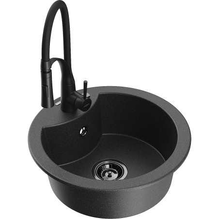 Mexen Diego zlewozmywak granitowy 1-komorowy z baterią kuchenną Aster, czarny nakrapiany - 6512-76-73450-70-B