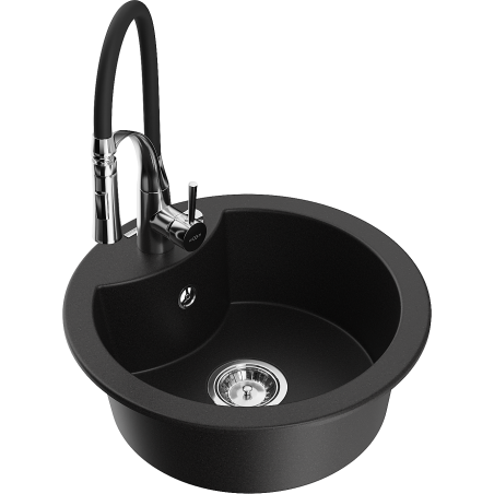 Mexen Diego zlewozmywak granitowy 1-komorowy z baterią kuchenną Aster, czarny - 6512-77-73450-07