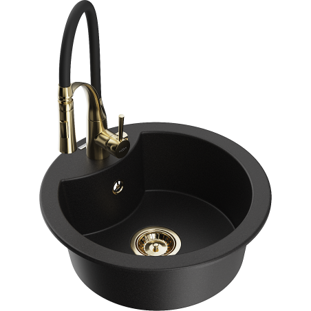 Mexen Diego zlewozmywak granitowy 1-komorowy z baterią kuchenną Aster, czarny - 6512-77-73450-57-G