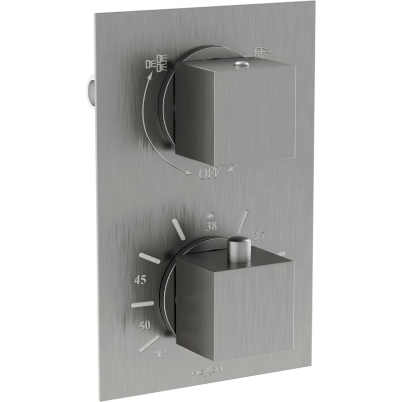 Mexen Cube termostatyczna bateria wannowo-prysznicowa 2-wyjściowa,  gun gray szczotkowany - 77502-66