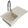 Mexen Cesar zlewozmywak granitowy 1-komorowy z ociekaczem i baterią kuchenną Aster, beżowy - 6514-69-73450-07