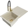 Mexen Cesar zlewozmywak granitowy 1-komorowy z ociekaczem i baterią kuchenną Aster, beżowy - 6514-69-73450-57-G