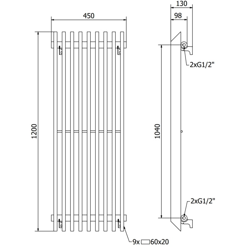 Mexen Aurora grzejnik dekoracyjny 1200 x 450 mm, 917 W, czarny - W212-1200-450-00-70