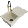 Mexen Cesar zlewozmywak granitowy 1-komorowy z ociekaczem i baterią kuchenną Aster, beżowy - 6514-69-73450-57-B