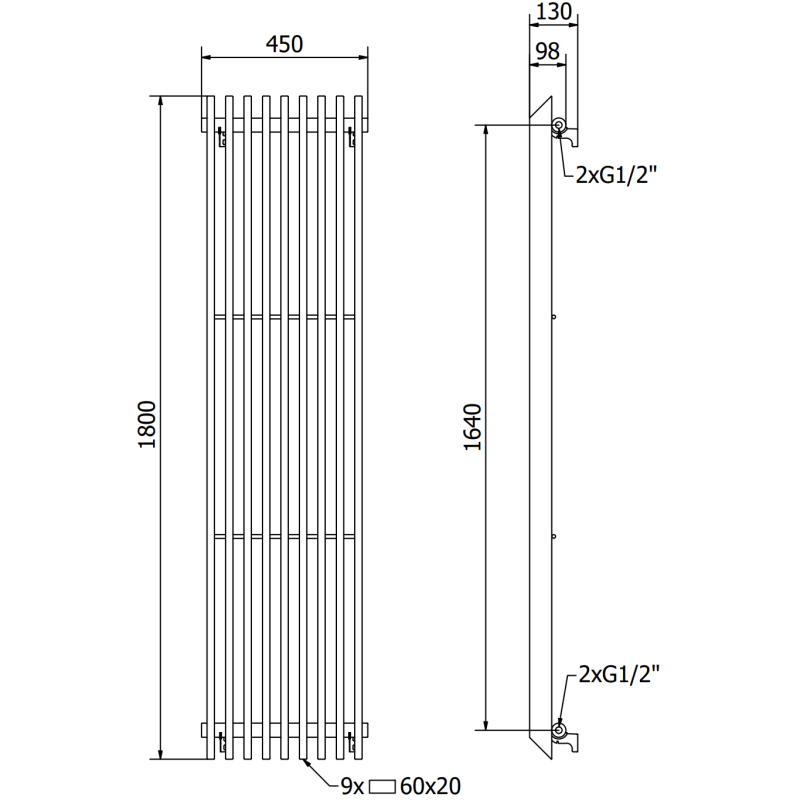 Mexen Aurora grzejnik dekoracyjny 1800 x 450 mm, 1347 W, biały - W212-1800-450-00-20