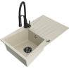 Mexen Cesar zlewozmywak granitowy 1-komorowy z ociekaczem i baterią kuchenną Aster, beżowy - 6514-69-73450-70-B