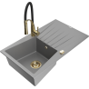 Mexen Cesar zlewozmywak granitowy 1-komorowy z ociekaczem i baterią kuchenną Aster, szary - 6514-71-73450-57-G