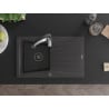 Mexen Cesar zlewozmywak granitowy 1-komorowy z ociekaczem i baterią kuchenną Aster, czarny nakrapiany - 6514-76-73450-07-B