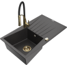 Mexen Cesar zlewozmywak granitowy 1-komorowy z ociekaczem i baterią kuchenną Aster, czarny nakrapiany - 6514-76-73450-57-G