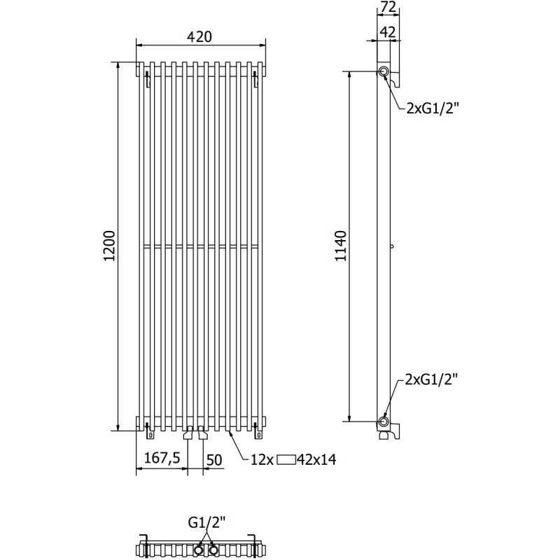 Mexen Kansas grzejnik dekoracyjny 1200 x 420 mm, 842 W, czarny - W204-1200-420-00-70