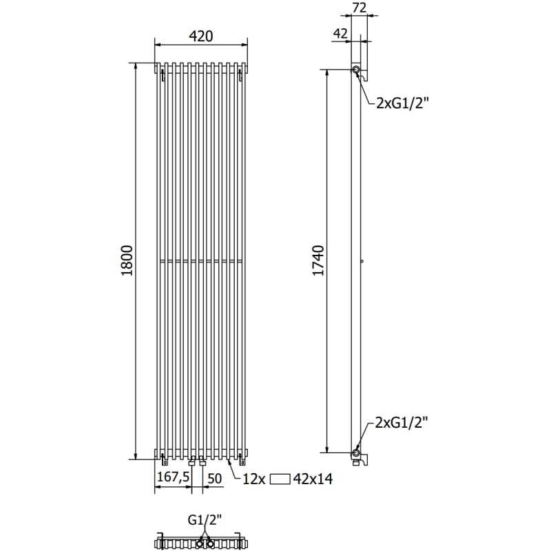 Mexen Kansas grzejnik dekoracyjny 1800 x 420 mm, 1242 W, czarny - W204-1800-420-00-70