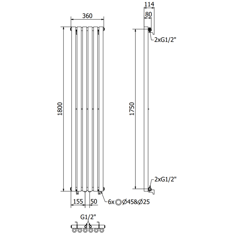 Mexen Nevada grzejnik dekoracyjny 1800 x 360 mm, 705 W, czarny - W201-1800-360-00-70