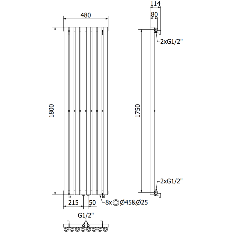 Mexen Nevada grzejnik dekoracyjny 1800 x 480 mm, 940 W, czarny - W201-1800-480-00-70