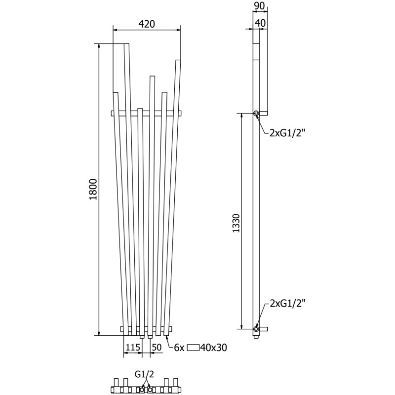 Mexen Omaha grzejnik dekoracyjny 1800 x 420 mm, 655 W, biały - W208-1800-420-00-20