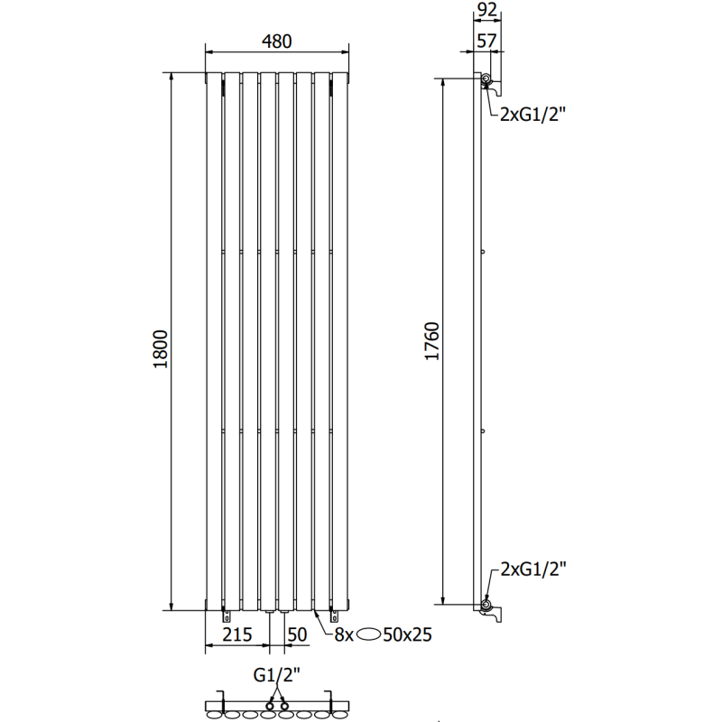Mexen Oregon grzejnik dekoracyjny 1800 x 480 mm, 805 W, czarny - W202-1800-490-00-70