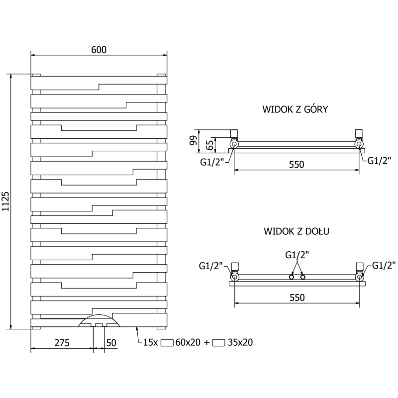 Mexen Provo grzejnik dekoracyjny 1125 x 600 mm, 799 W, czarny - W209-1125-600-00-70