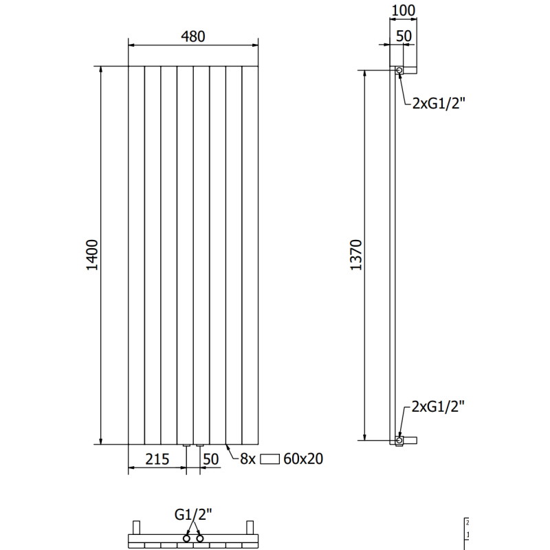 Mexen Topeka grzejnik dekoracyjny 1400 x 480 mm, 950 W, czarny - W210-1400-480-00-70