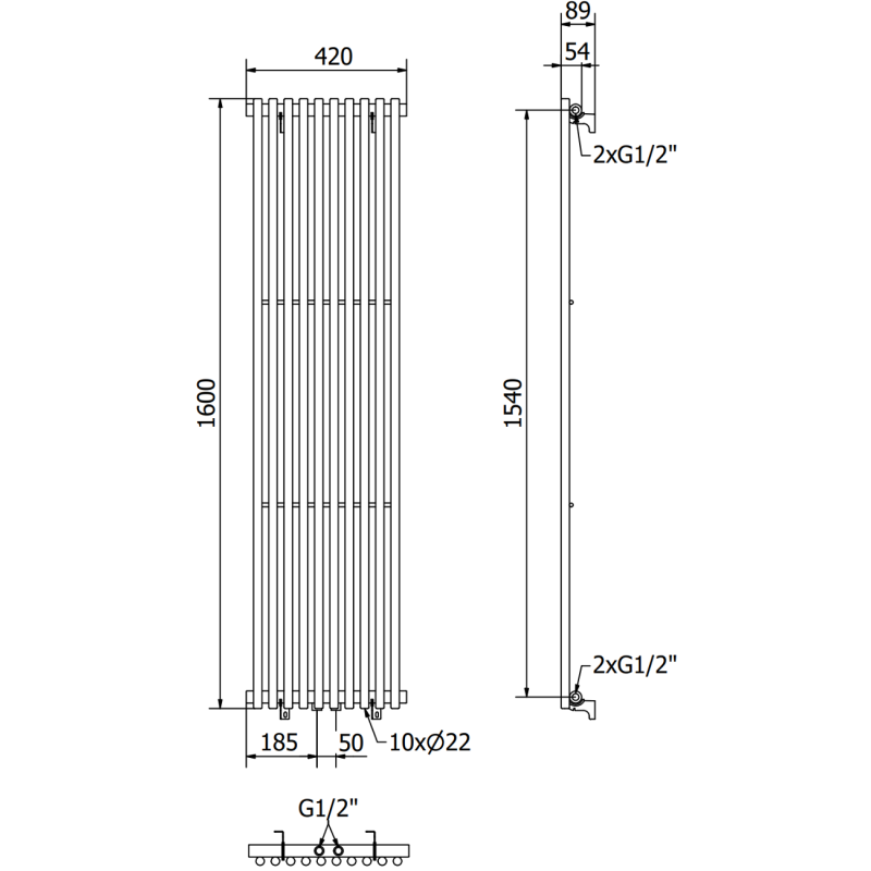 Mexen Tulsa grzejnik dekoracyjny 1600 x 420 mm, 613 W, czarny - W219-1600-420-00-70