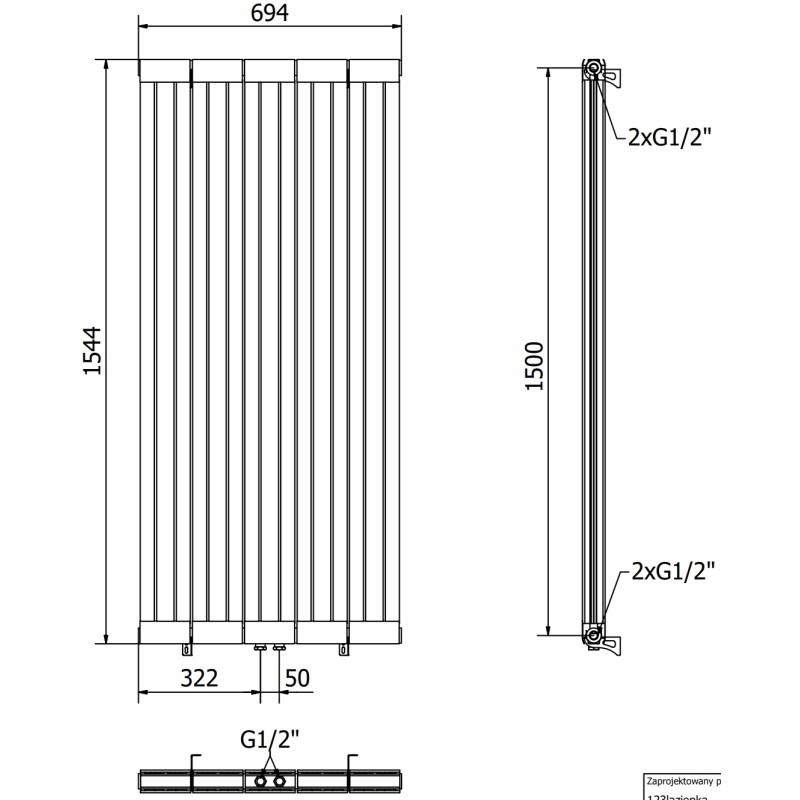 Mexen Waco grzejnik dekoracyjny 1544 x 694 mm, 1550 W, biały - W217-1544-694-00-20