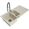 Mexen Andres zlewozmywak granitowy 1,5-komorowy z ociekaczem i baterią kuchenną Aster, beżowy - 6515-69-73450-07-B
