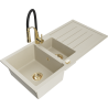 Mexen Andres zlewozmywak granitowy 1,5-komorowy z ociekaczem i baterią kuchenną Aster, beżowy - 6515-69-73450-57-G