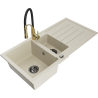 Mexen Andres zlewozmywak granitowy 1,5-komorowy z ociekaczem i baterią kuchenną Aster, beżowy - 6515-69-73450-57-B